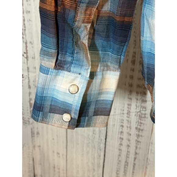Wrangler Retro Men’s Shirt Pearl Snap Plaid Western Cowboy Sponsor Patches - Picture 7 of 8